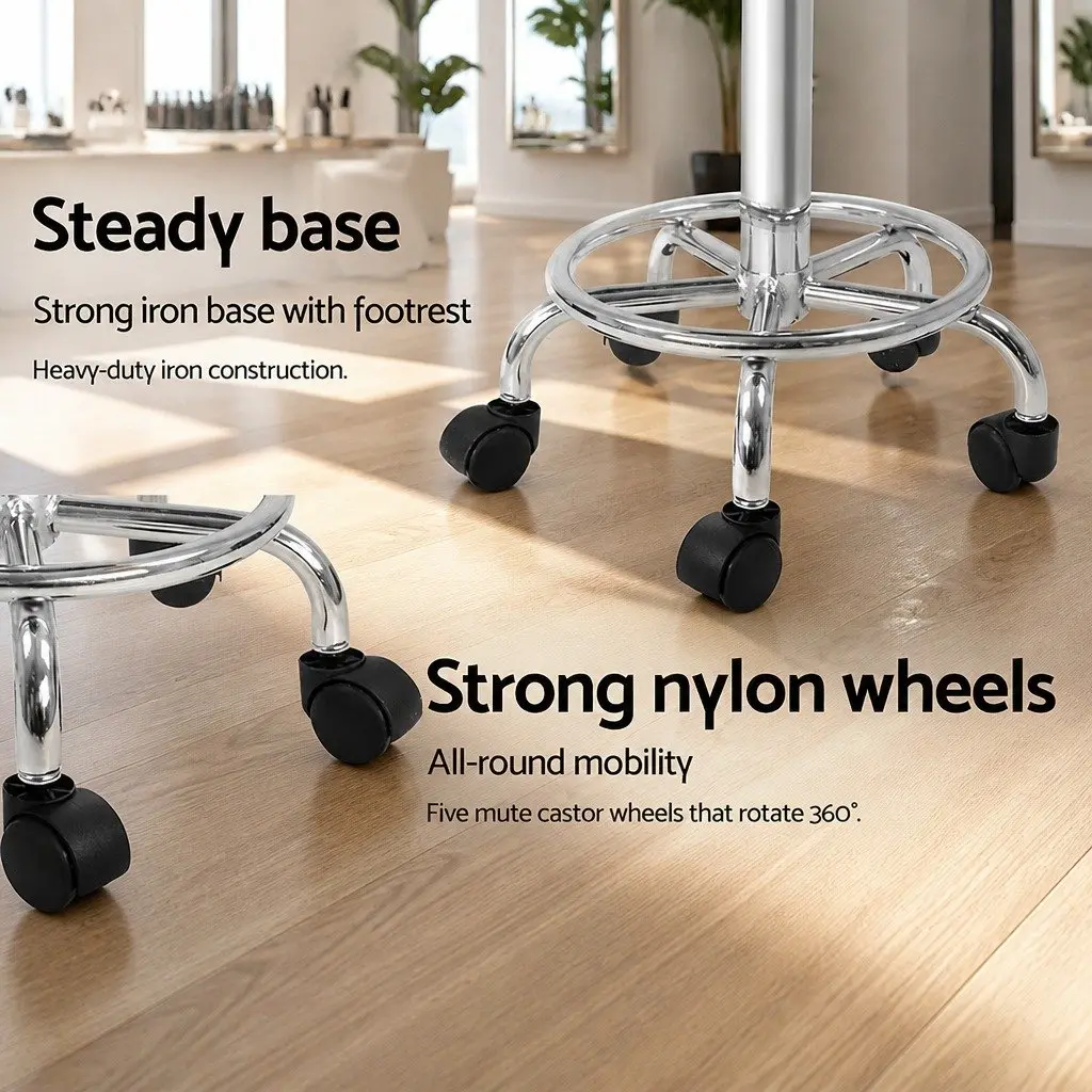 Salon Stool PU Leather White Adjustable Height Chrome Iron Base