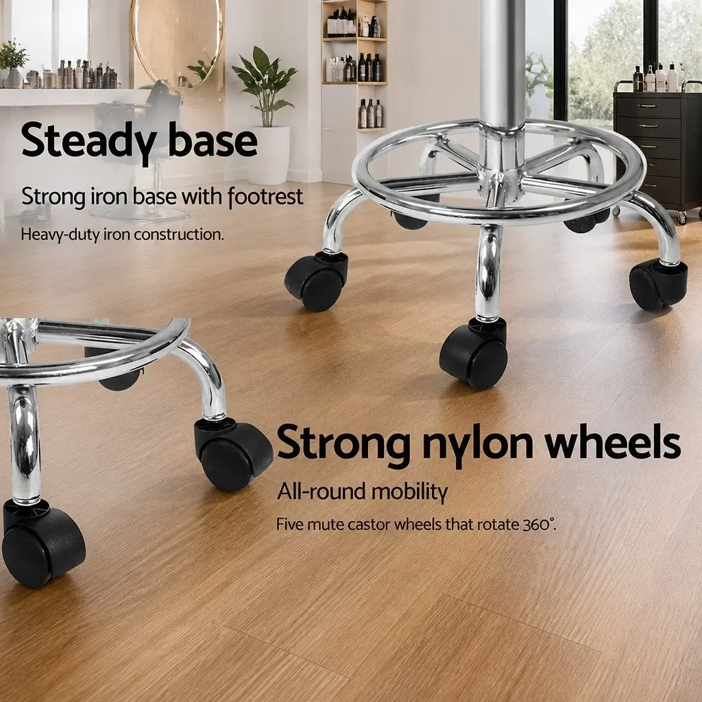 Salon Stool PU Leather White Saddle Seat 360° Rotatable Adjustable Height Chrome Iron Base