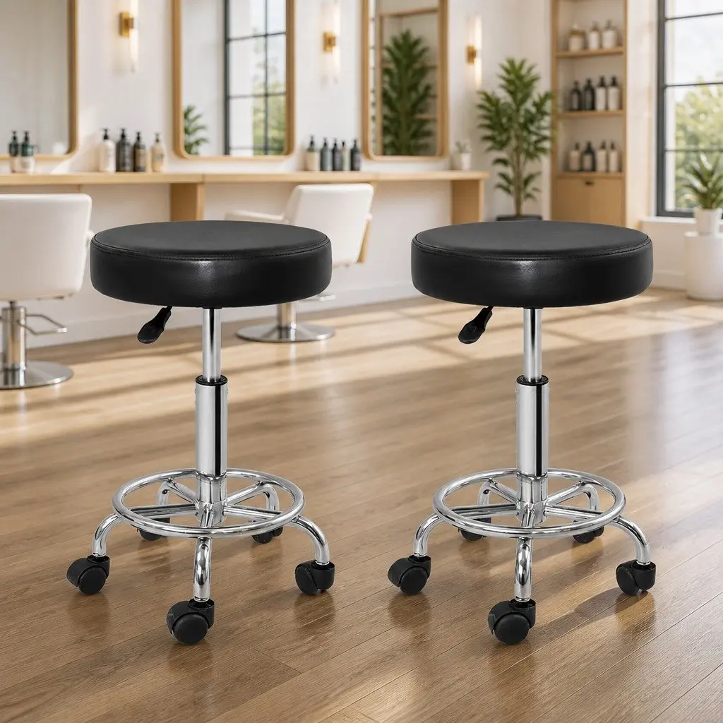Round Swivel Salon Stool Set in Black