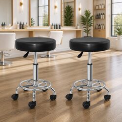 Premium Round Swivel Salon Stool Set in Black