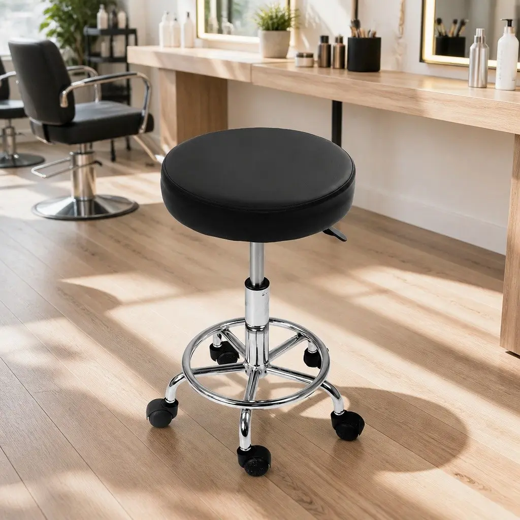 Round Swivel Salon Stool Set in Black