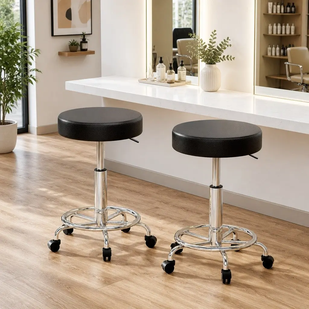 Round Swivel Salon Stool Set in Black
