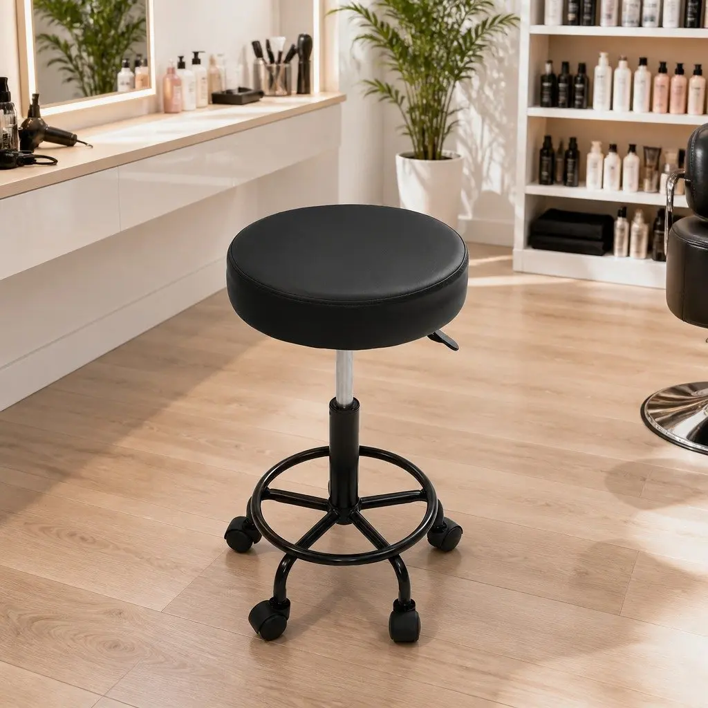 Adjustable Round Swivel Stool in Black
