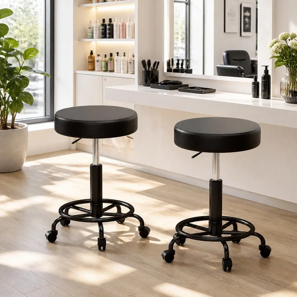 Adjustable Round Swivel Stool in Black