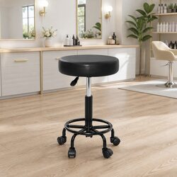 Salon Stool Round Swivel Chair Adjustable Height Rotatable Black Footrest Castor