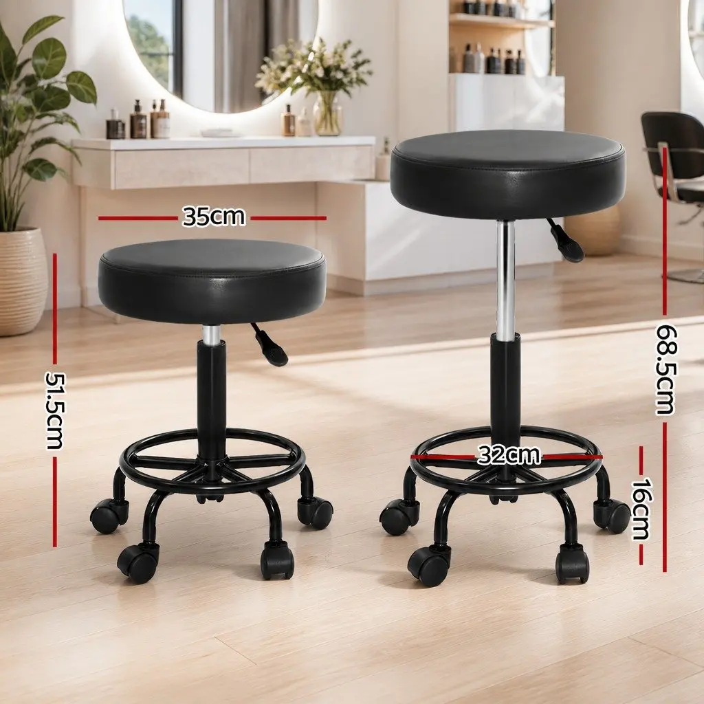 Salon Stool PU Leather Adjustable Height Round Black