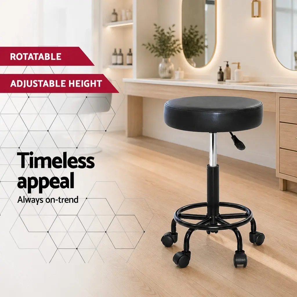 Salon Stool PU Leather Adjustable Height Round Black