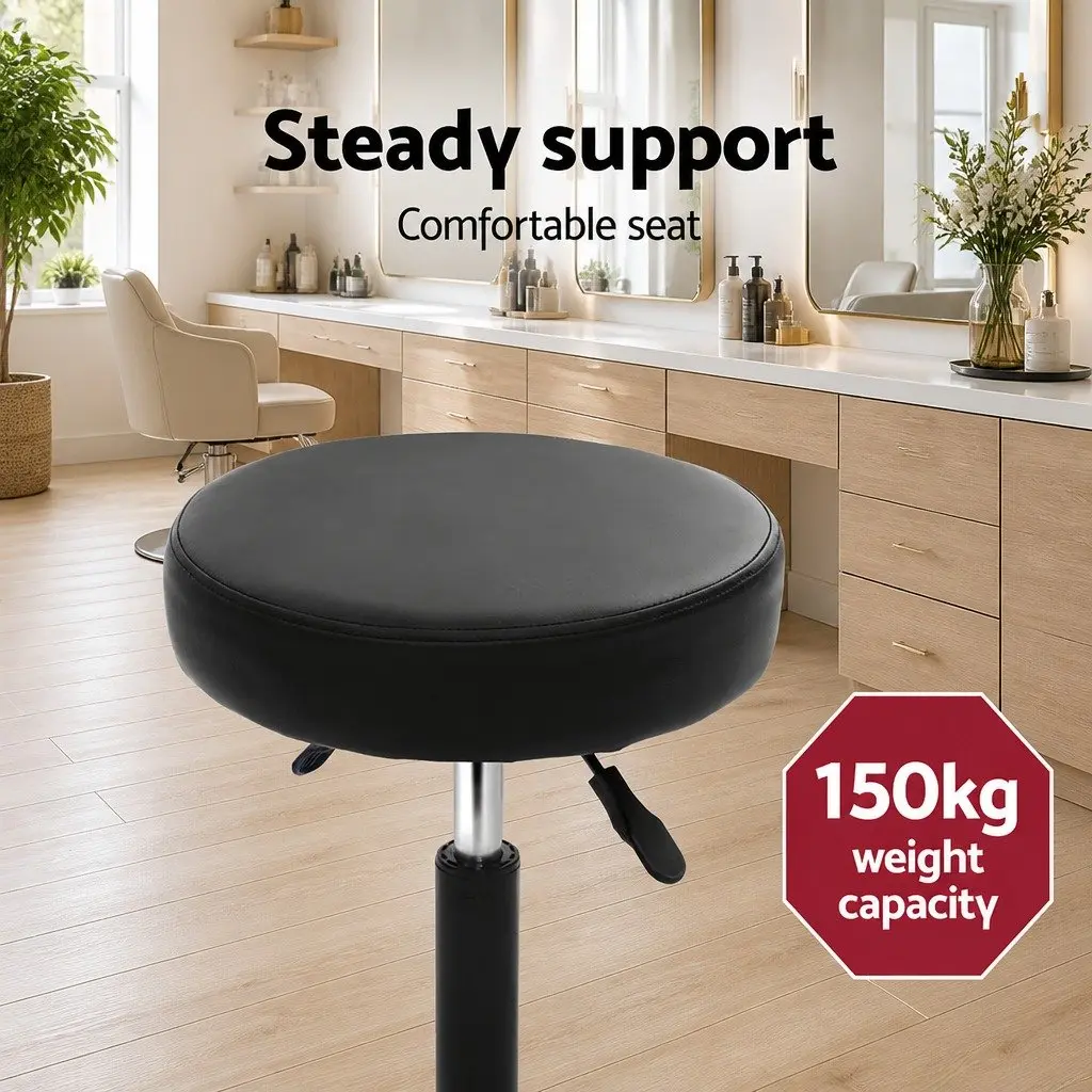Salon Stool PU Leather Adjustable Height Round Black