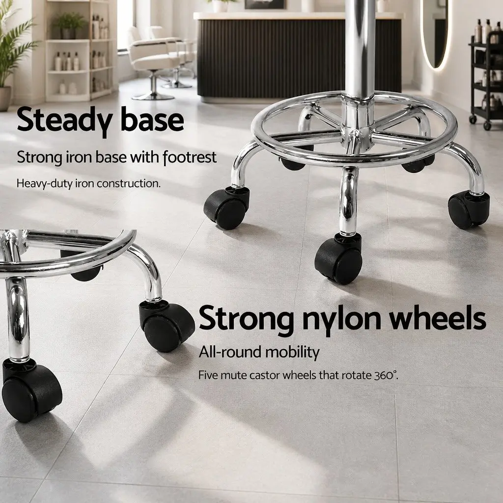 Salon Stool PU Leather Round Swivel Chair Adjustable Height White