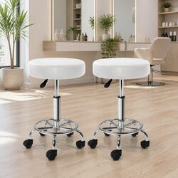 Adjustable Height Round Swivel Salon Stools - White x2