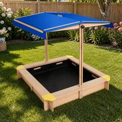 Sturdy Kids Wooden Sandbox with Adjustable Canopy