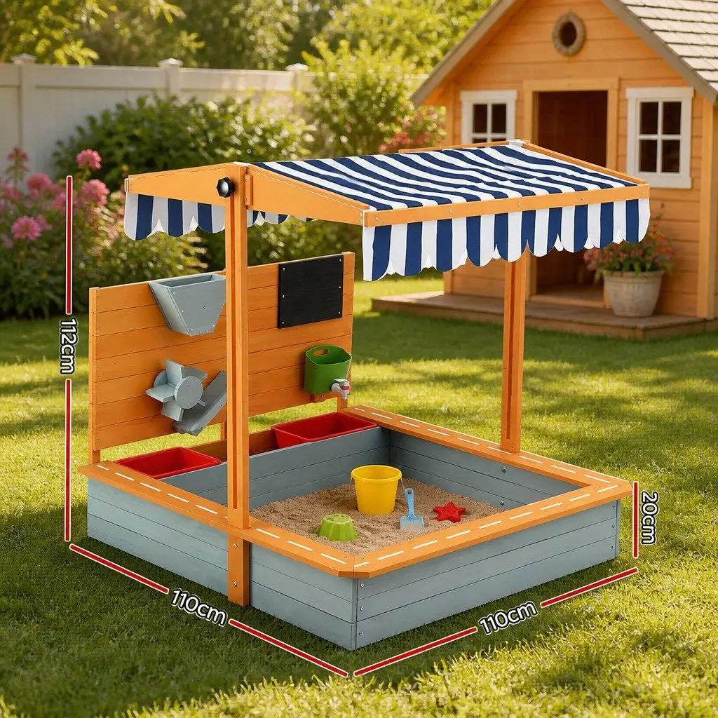 Green Wooden Sandbox With Adjustable Canopy