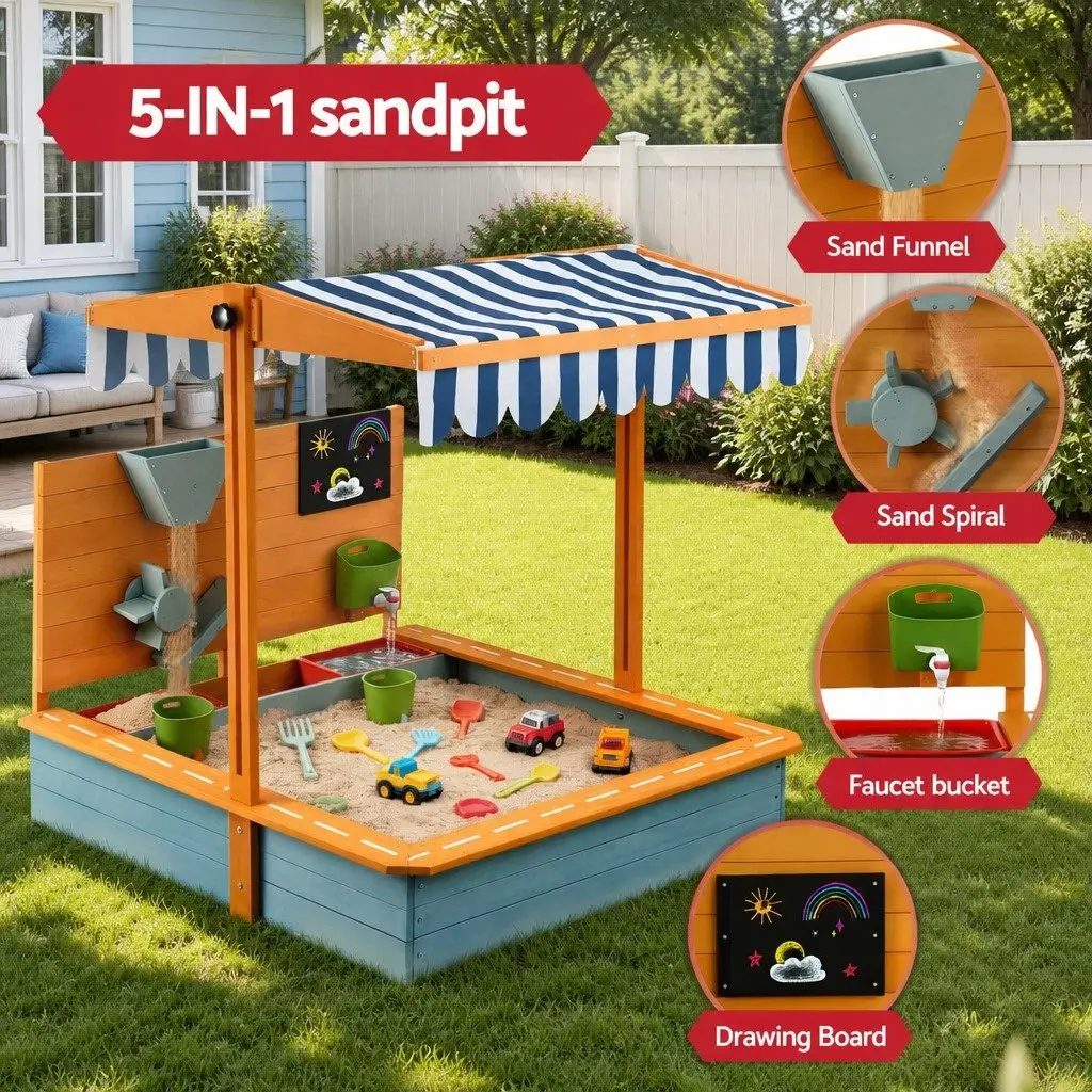 Green Wooden Sandbox With Adjustable Canopy