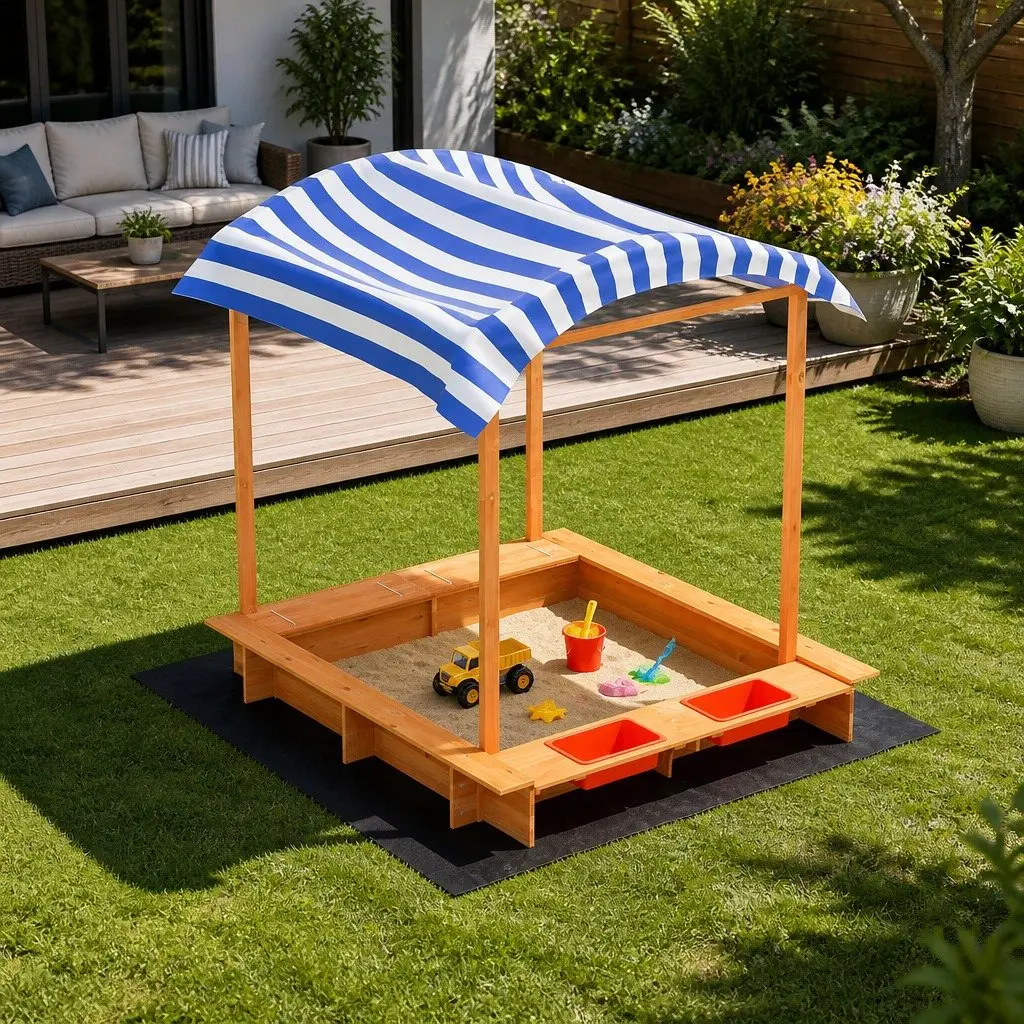 Kids Wooden Sandbox with Canopy 146cm
