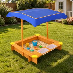 Durable Kids Sandbox with Canopy and Water Basins 103cm