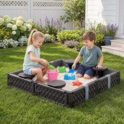 Square Kids Sandbox with 4 Seats and Grey Liner