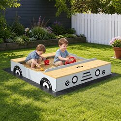 Sturdy Wooden Car Sandbox 120cm for Kids with Bench and Storage