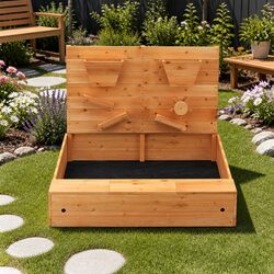 Wooden Sandbox with Cover and Interactive Features 120cm