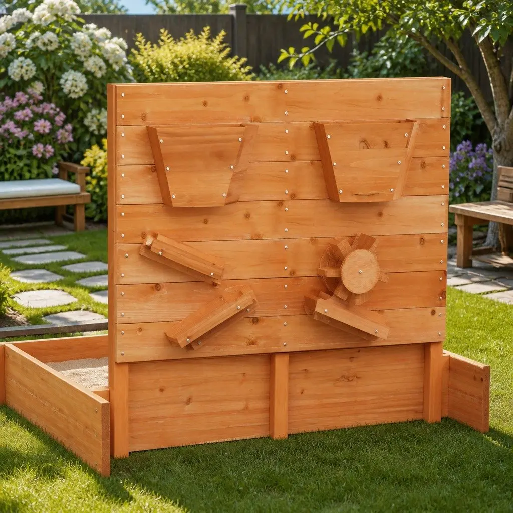 Wooden Sandbox 120cm Natural Wood Outdoor Sand Pit with Cover