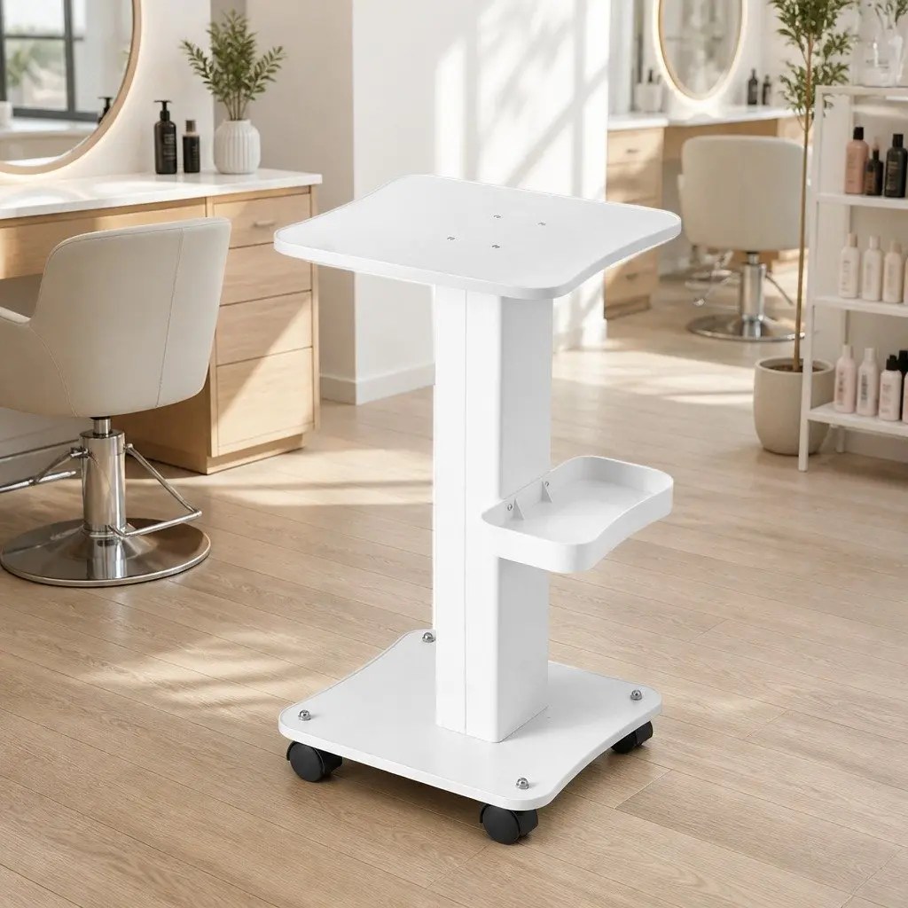 Salon Trolley Cart Metal White Rolling Storage Tray Utility Trolley 37.5cm x 34cm x 67.5cm