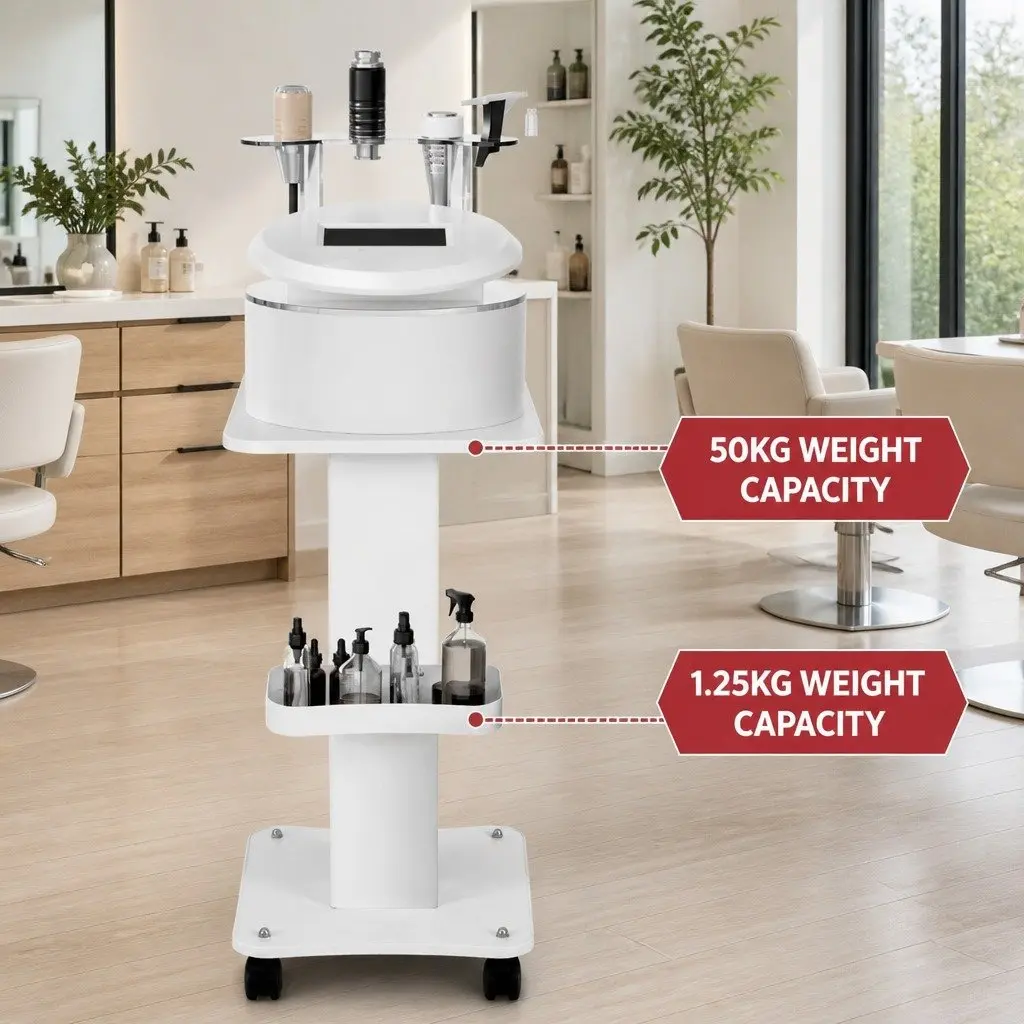 Salon Trolley Cart Metal White Rolling Storage Tray Utility Trolley 37.5cm x 34cm x 67.5cm