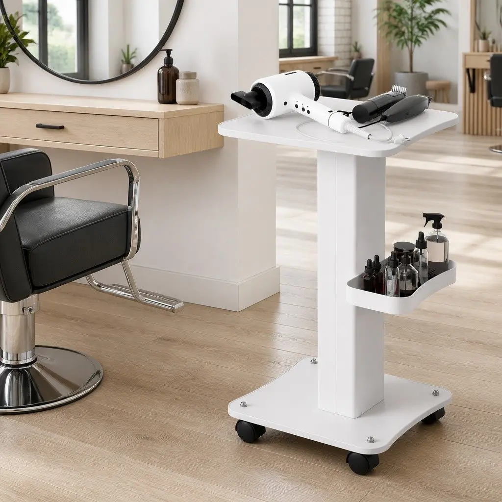 Salon Trolley Cart Metal White Rolling Storage Tray Utility Trolley 37.5cm x 34cm x 67.5cm