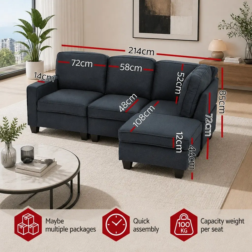 4-Seater Dark Grey Modular Sofa Chaise Set