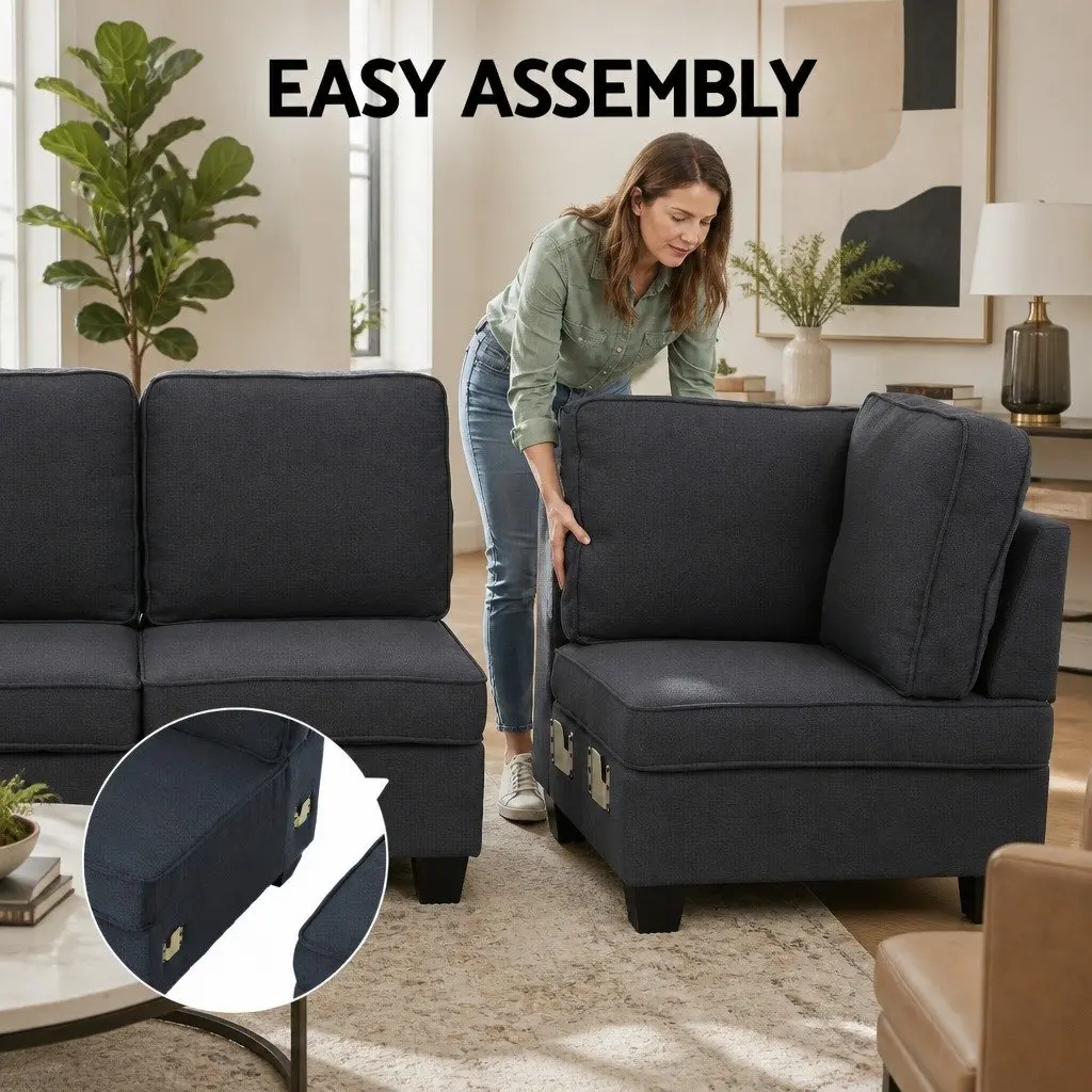 4-Seater Dark Grey Modular Sofa Chaise Set