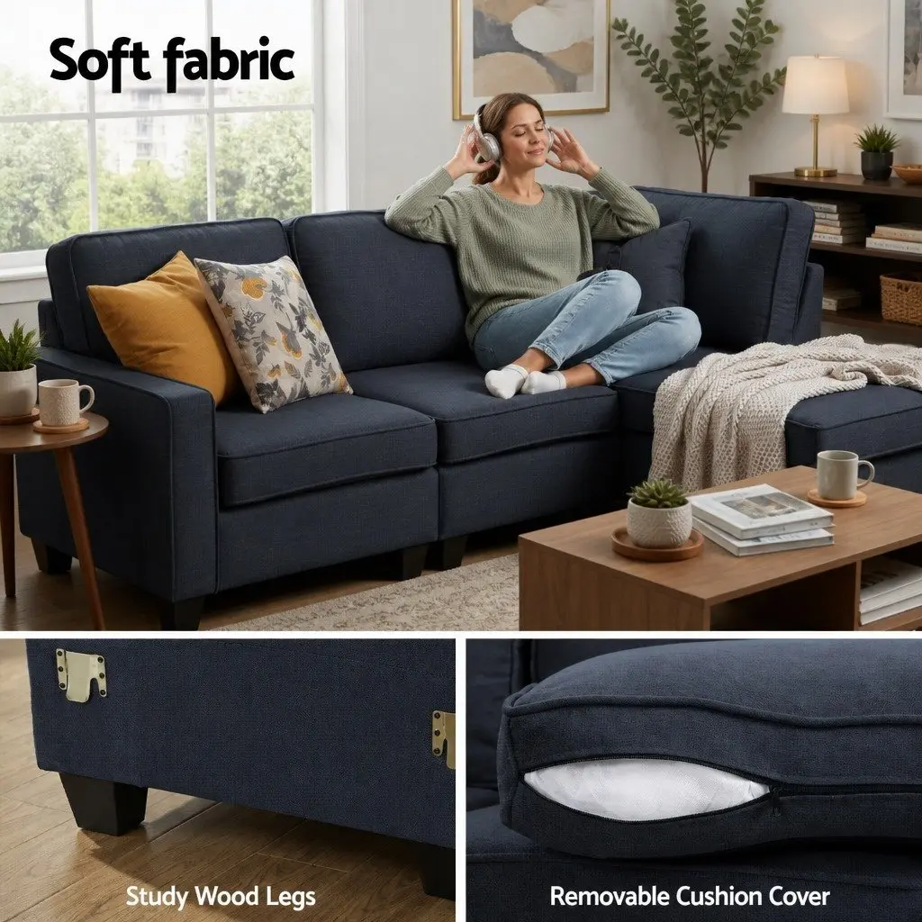 4-Seater Dark Grey Modular Sofa Chaise Set