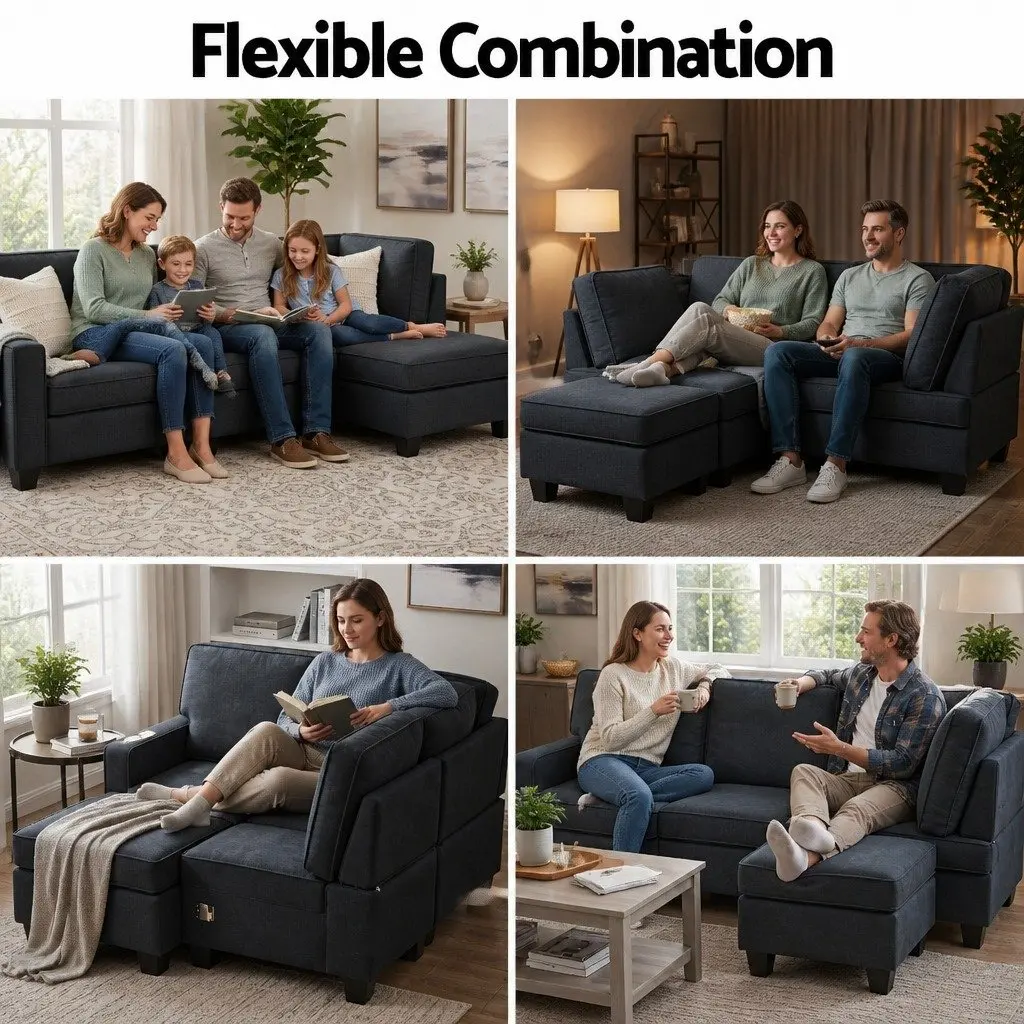 4-Seater Dark Grey Modular Sofa Chaise Set