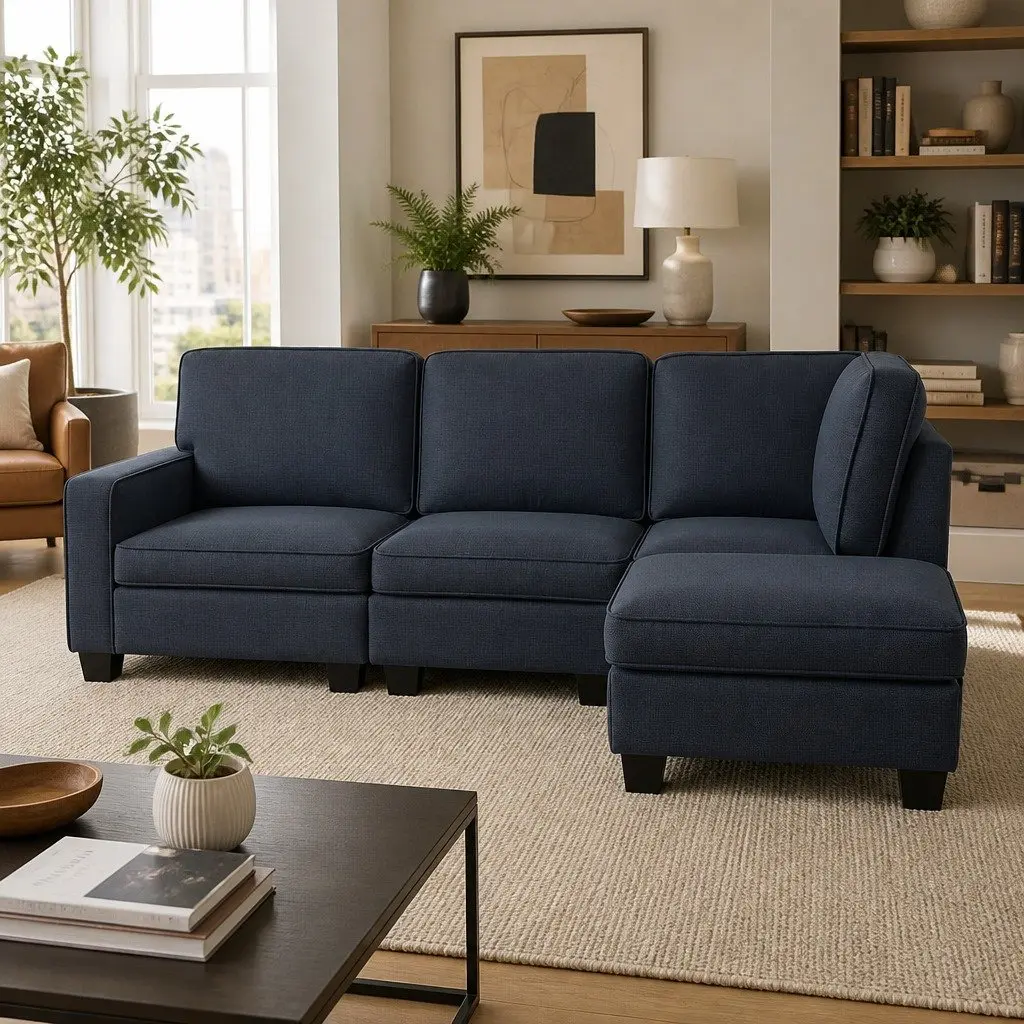4-Seater Dark Grey Modular Sofa Chaise Set