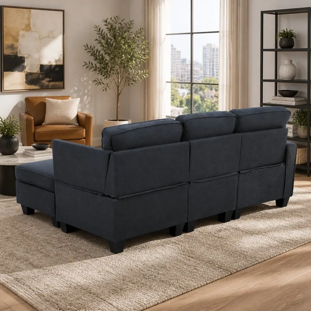 4-Seater Dark Grey Modular Sofa Chaise Set