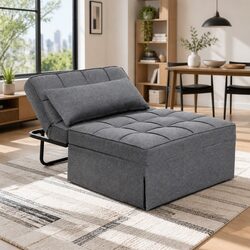 Sofa Bed Lounge Convertible Ottoman Single Seater Couch Recliner Linen Grey