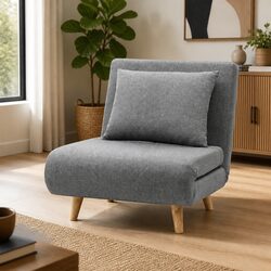 Grey Folding Lounge Chair Convertible Sofa Bed 1 Seater