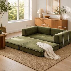 Sturdy Green 2-Seater Convertible Folding Sofa Bed