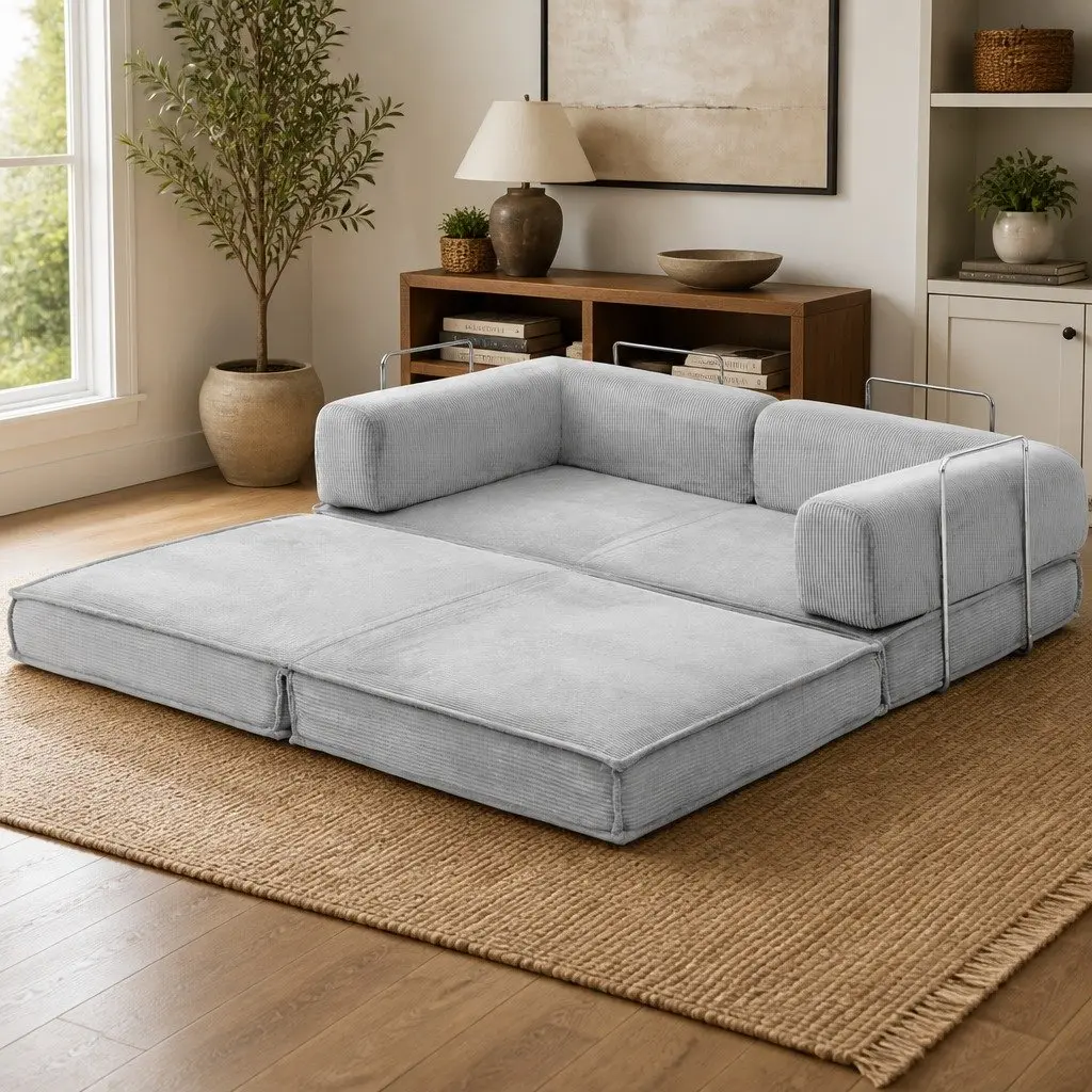 Grey Convertible Sofa Bed 2-Seater Couch