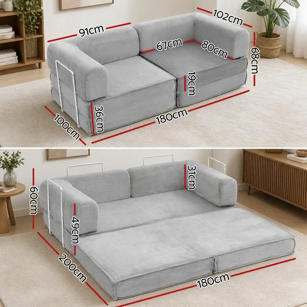 Grey Convertible Sofa Bed 2-Seater Couch