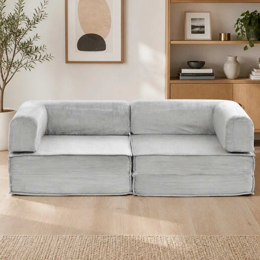 Grey Convertible Sofa Bed 2-Seater Couch