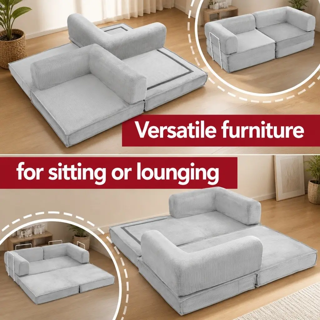 Grey Convertible Sofa Bed 2-Seater Couch