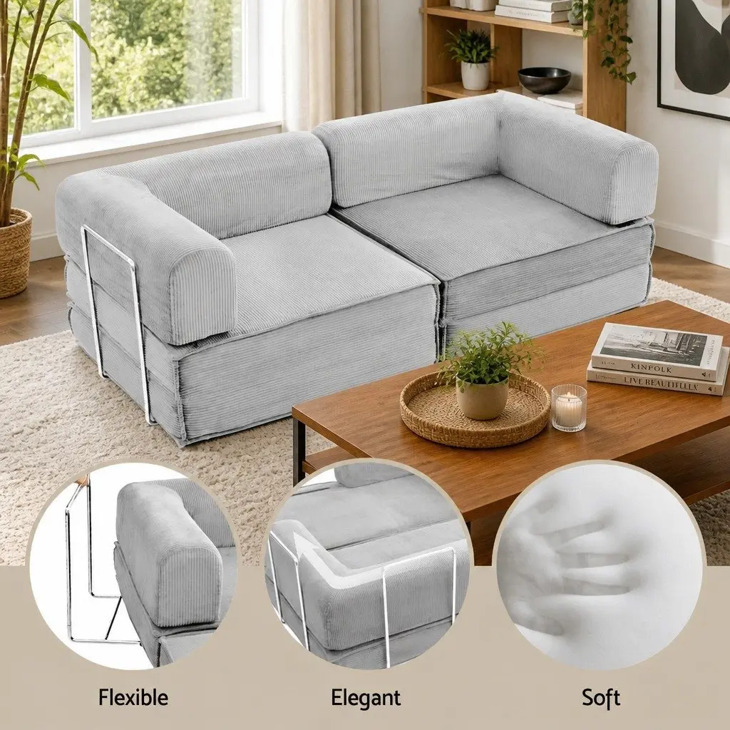 Grey Convertible Sofa Bed 2-Seater Couch