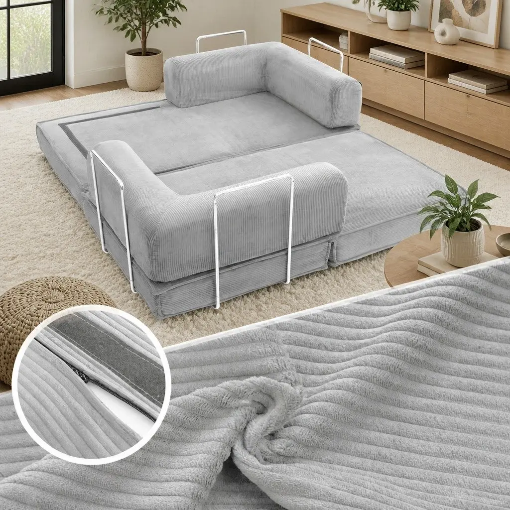 Grey Convertible Sofa Bed 2-Seater Couch