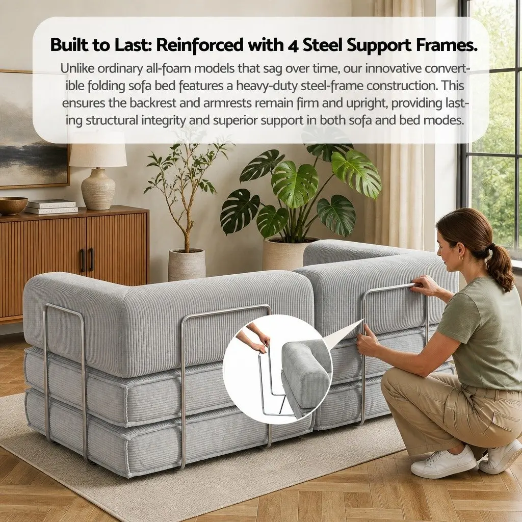 Grey Convertible Sofa Bed 2-Seater Couch