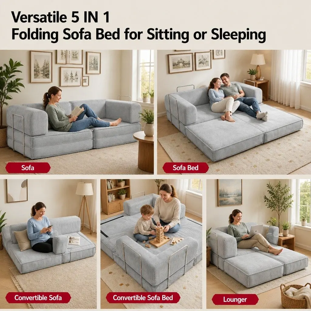 Grey Convertible Sofa Bed 2-Seater Couch