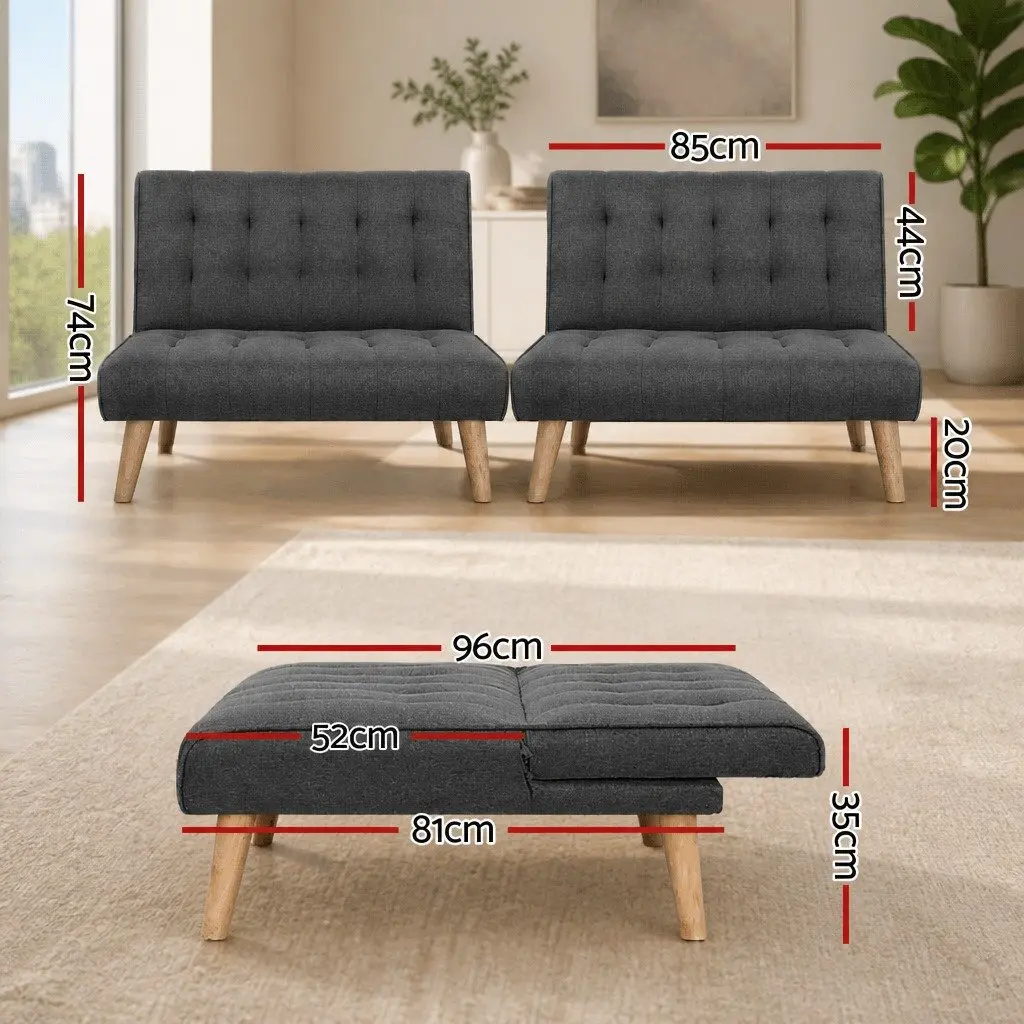 Reclining Sofa Bed Set in Grey Fabric for Comfort