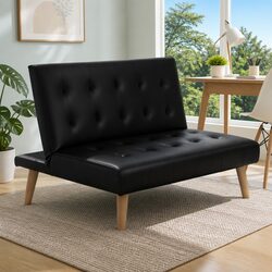 Black Faux Linen Recliner Single Seater Sofa Bed