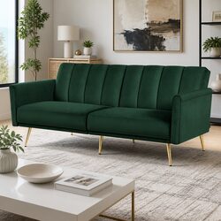 3 Seater Sofa Bed Convertible Couch Adjustable Armrest Recliner Lounge Green