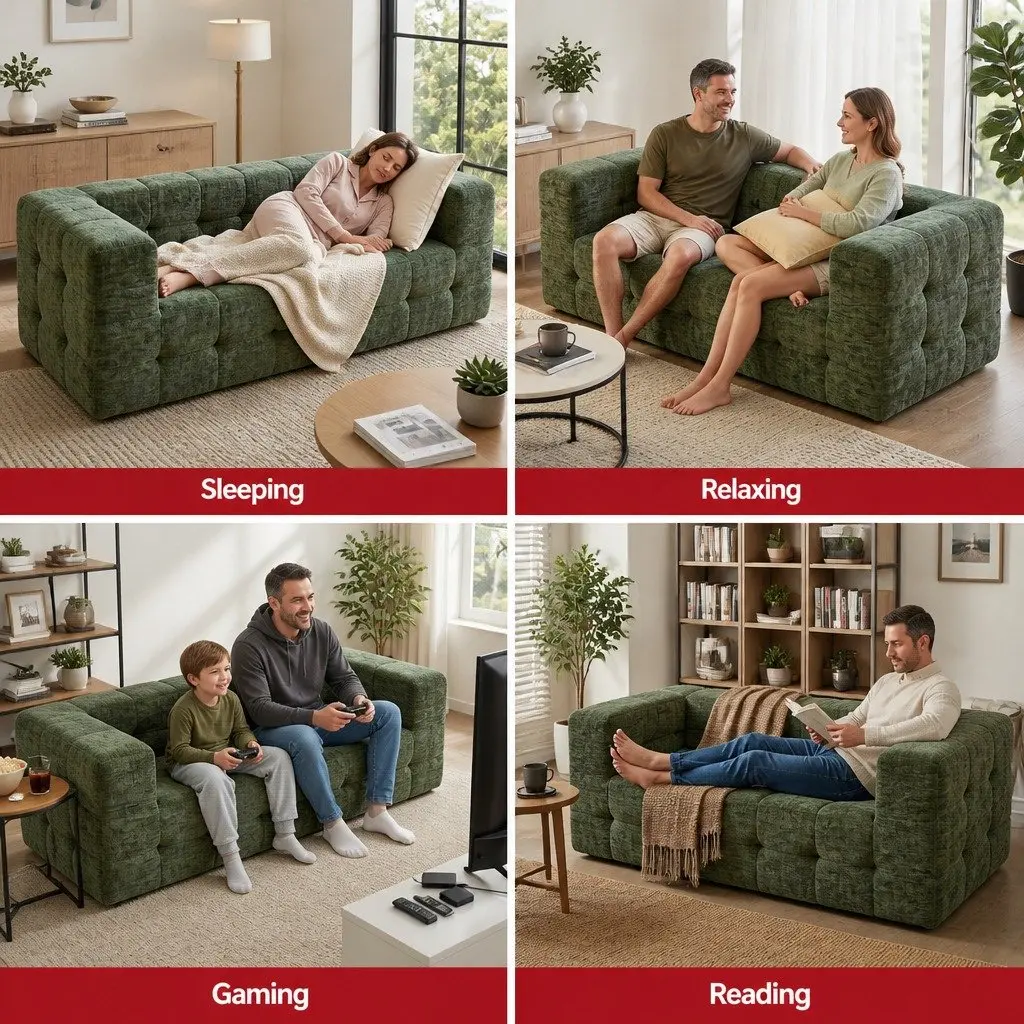 3-Seater Sofa Bed Chenille Green