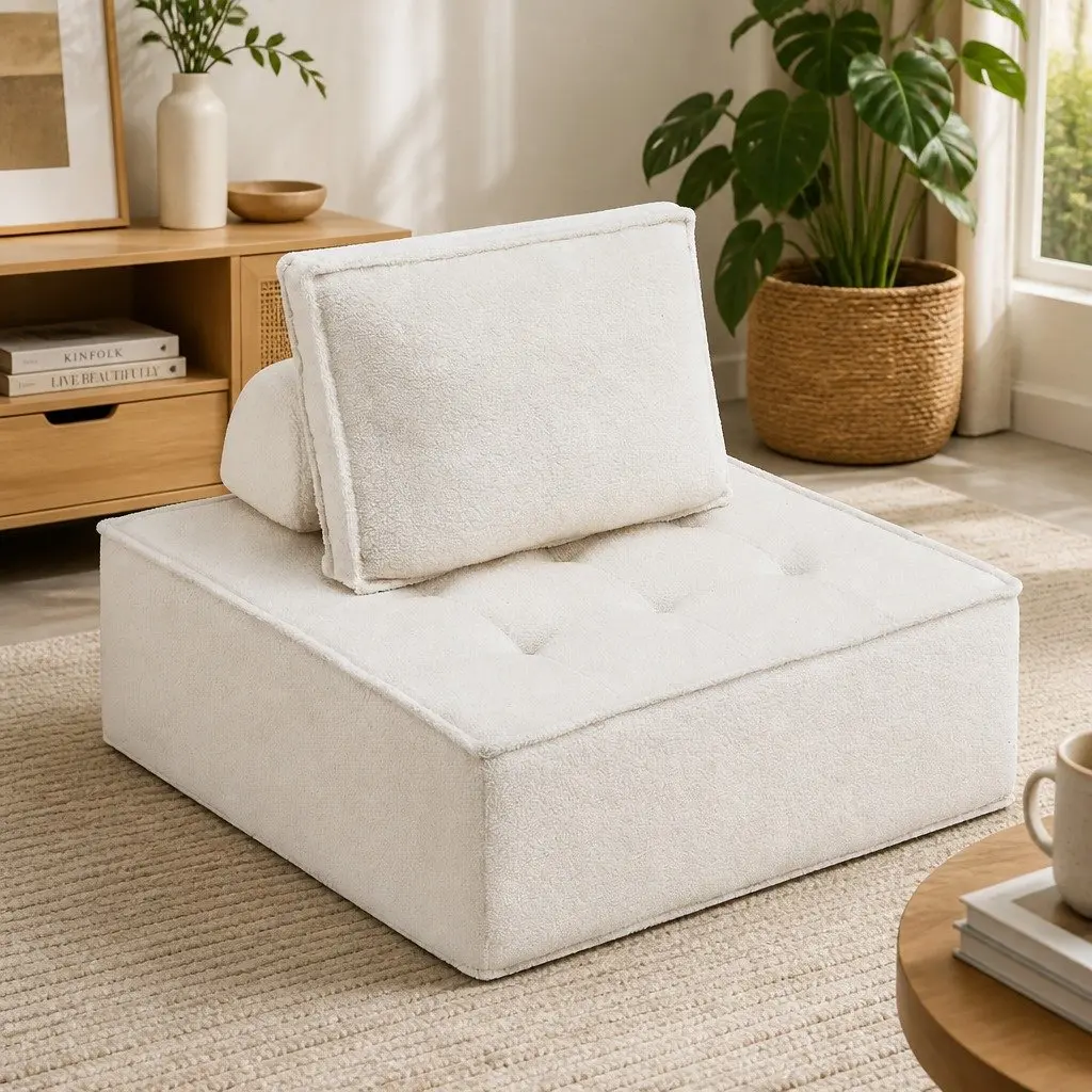 White Folding Floor Sofa Lounge Chair with Pillow