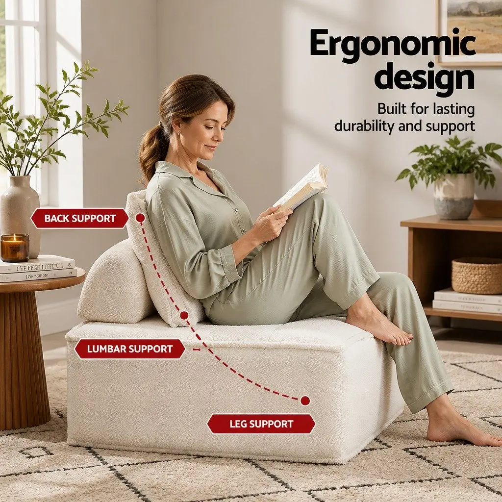 White Folding Floor Sofa Lounge Chair with Pillow