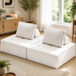 Durable Floor Sofa Chair with Removable Cushions in White